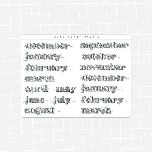 Minimal Bold Months of the Year Stickers (New Colors Available!)