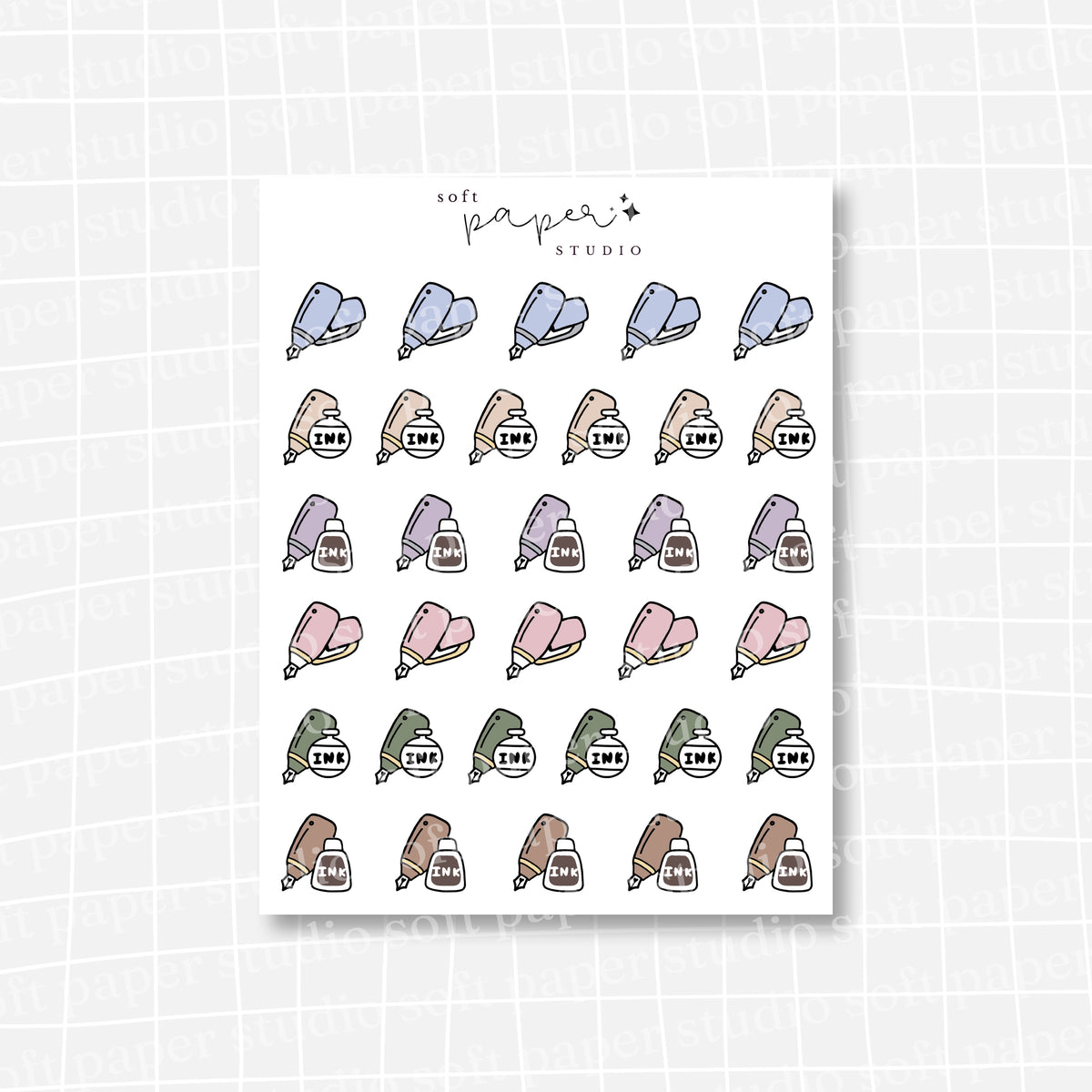 Chubby Fountain Pen and Ink Stickers (3 Colors Available)