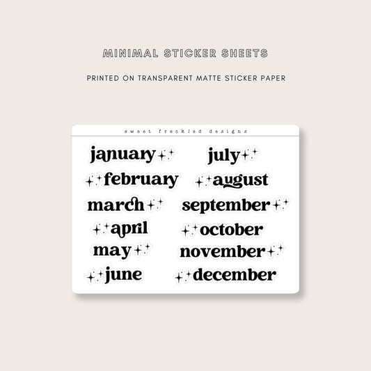 Minimal Months of the Year Fancy Sparkle Stickers (3 Colors Available!)