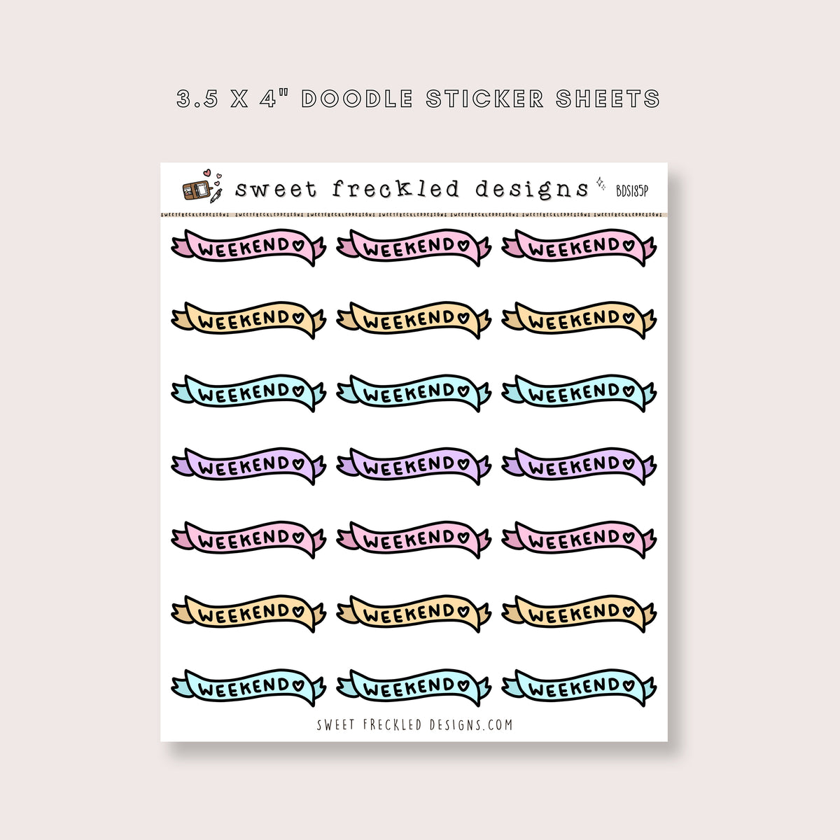 Weekend Banner Doodle Stickers (3 Colors Available)