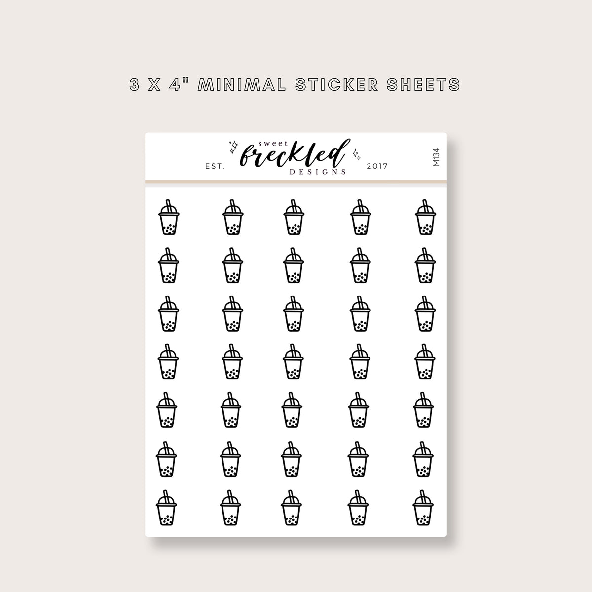 Minimalistic Mini Boba Bubble Tea Stickers