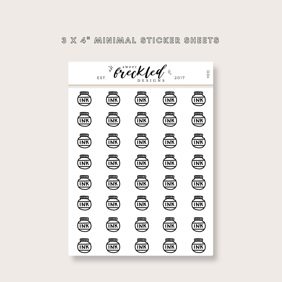Minimalistic Mini Fountain Pen Ink Bottle Stickers (2 Colors Available)