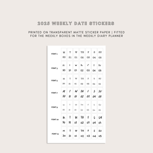 2025 Vertical Weekly Date Stickers (7 Font Choices Available!)