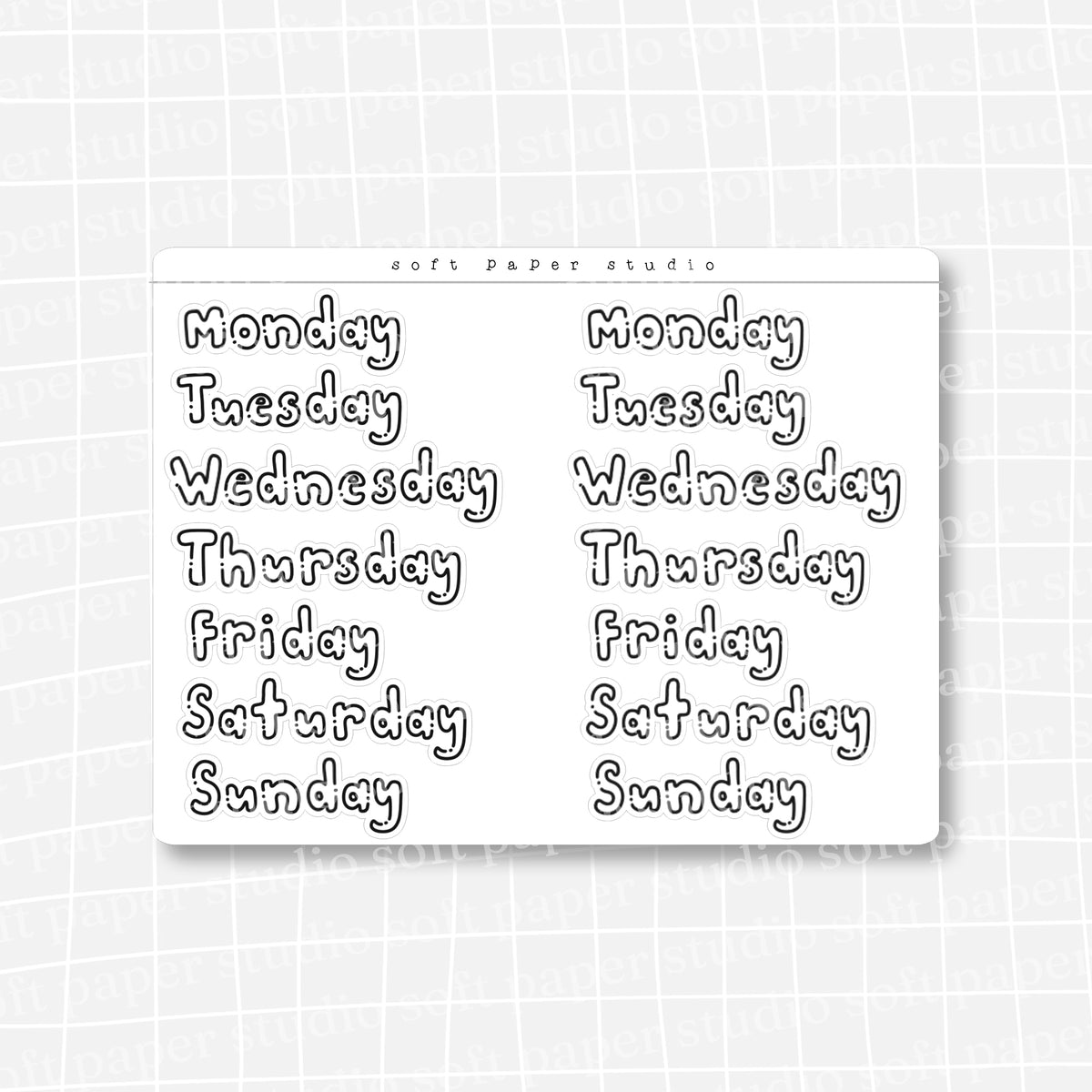 Days of Week Large Handwritten Bujo Block Bubble Letters Stickers