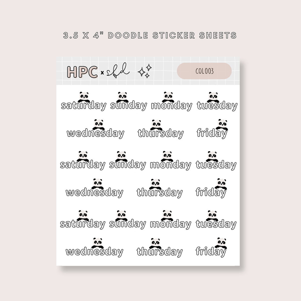 HPC X SFD “Sunday Morning” Collection: Panda Days of the Week Bubble Letter Stickers