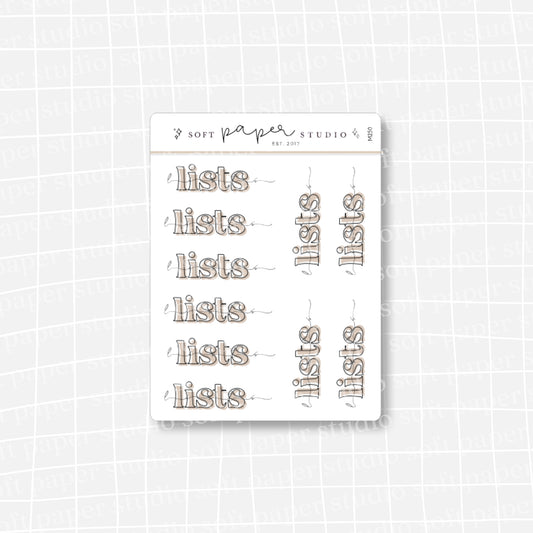 Minimal Bold "Lists" Text Stickers