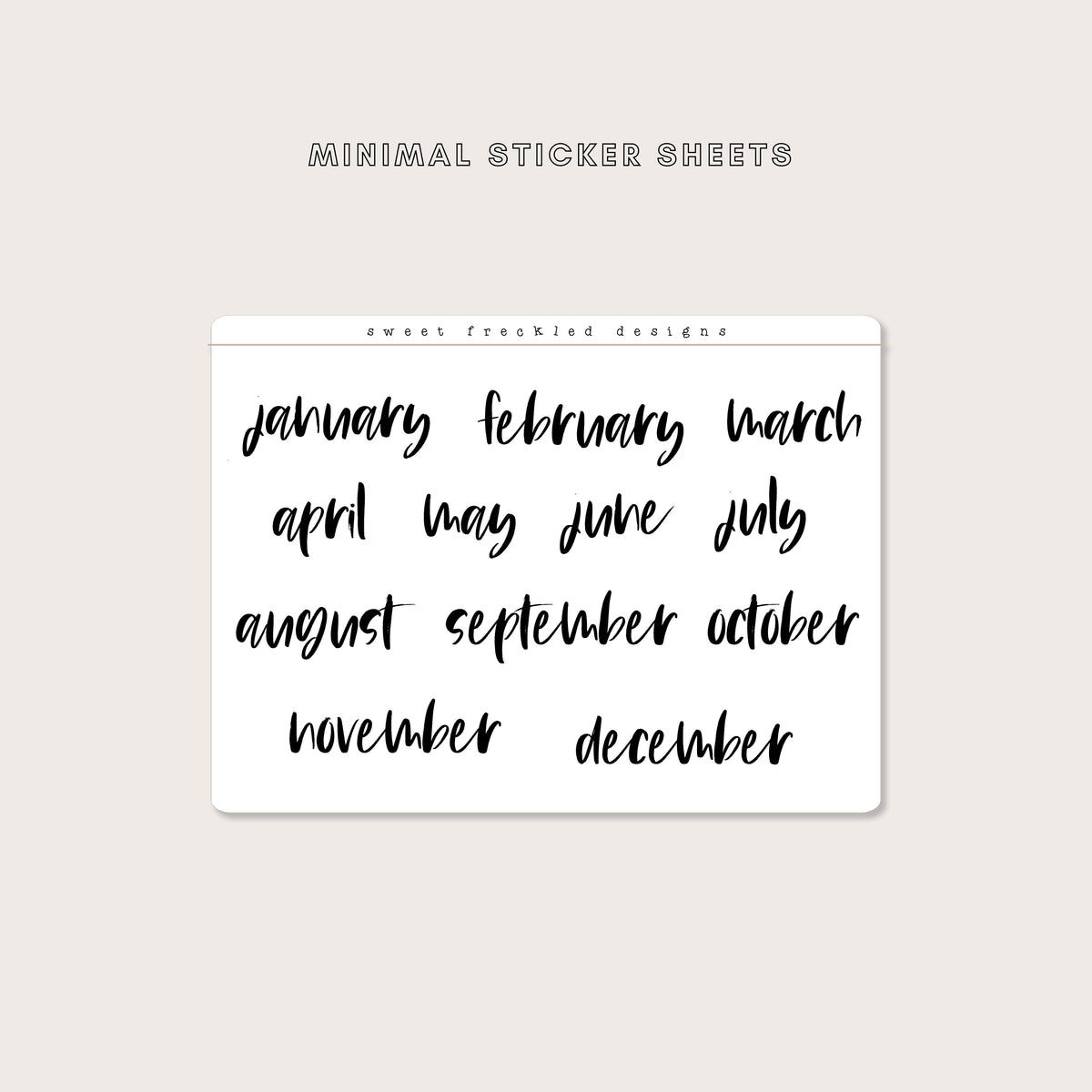 Minimal Brush Lettered Large Months of the Year Stickers