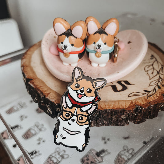 "Double Trouble" Corgi Ein and Jet Enamel Pin