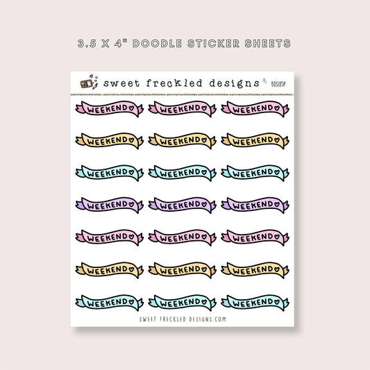 Weekend Banner Doodle Stickers (3 Colors Available)