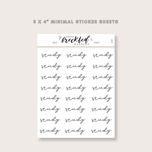 Minimalistic Script "Study" Stickers