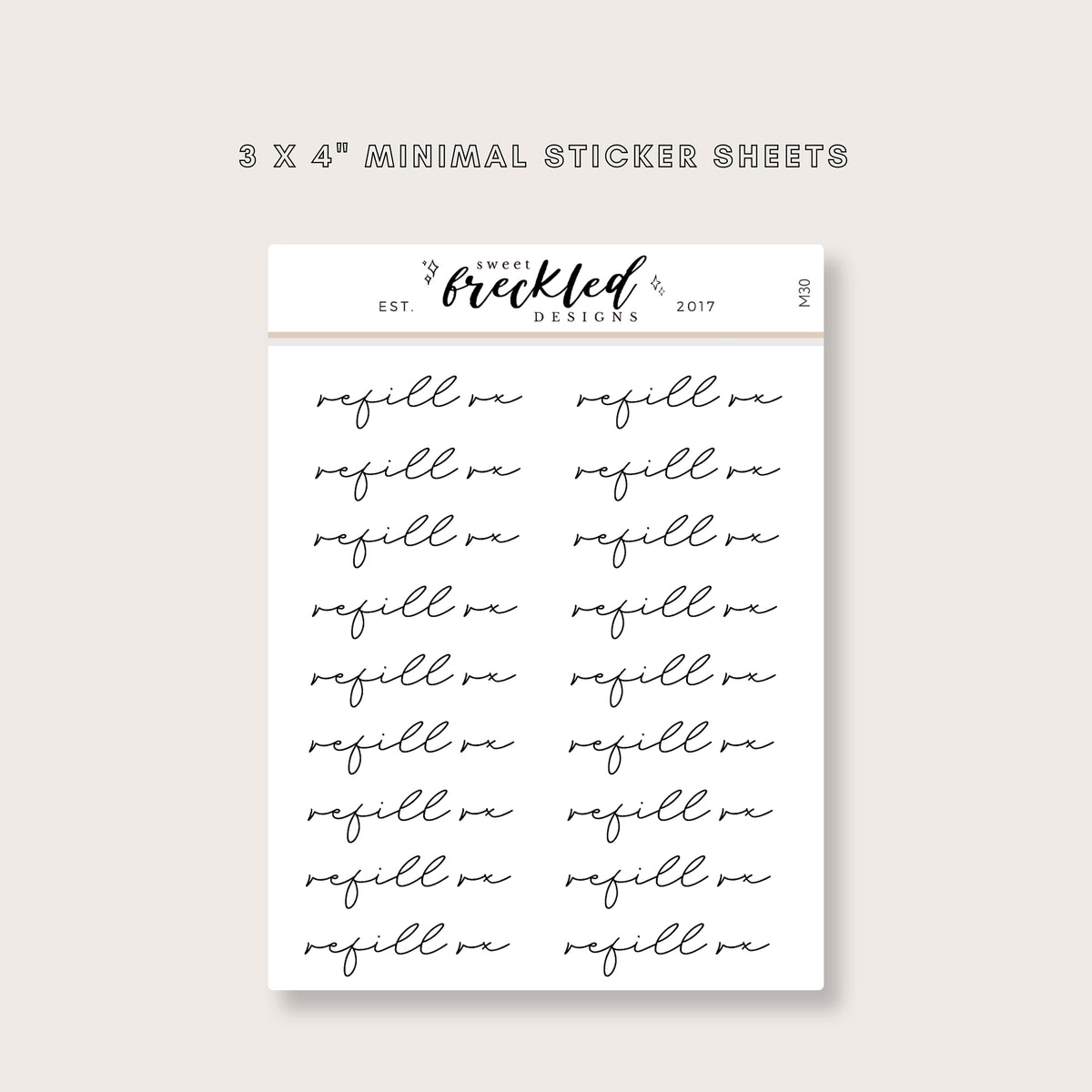 Minimalistic Script "Refill Rx" Stickers